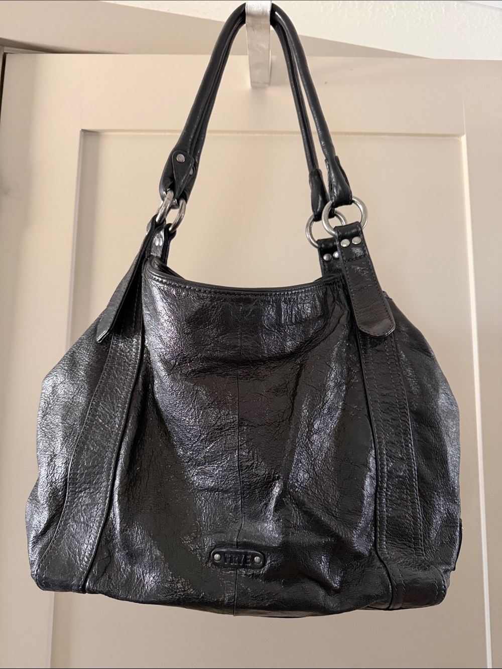 Frye Black Leather Shoulder Bag with Mixed Metal Studs. - Picture 3 of 3